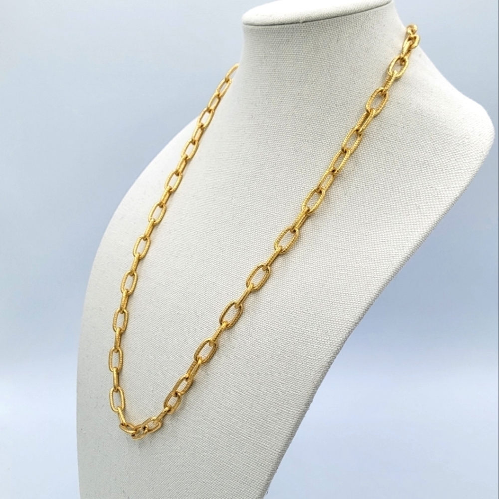 Goldtone Chain Necklace Large Textured Links #1745